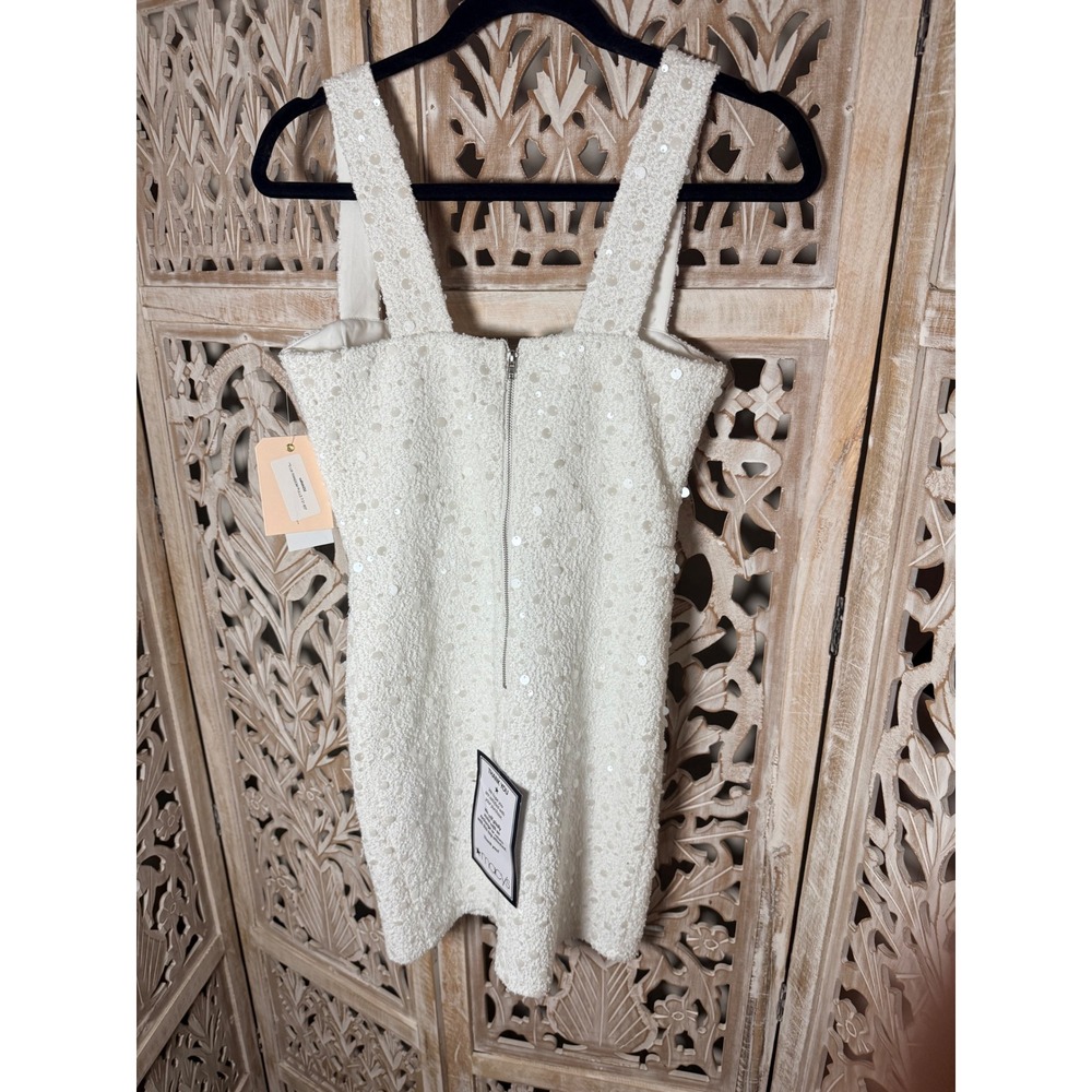 City Studio Ivory White Sequin Bodycon Mini Dress Sweetheart Neck 3/4 NEW - Picture 8 of 9